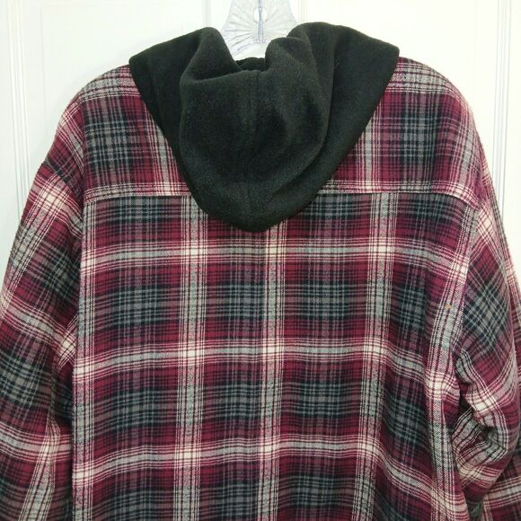 Pre-Owned Puritan Men's M Red Plaid Flannel Fleece Hooded Jacket 100% Cotton - Picture 12 of 16